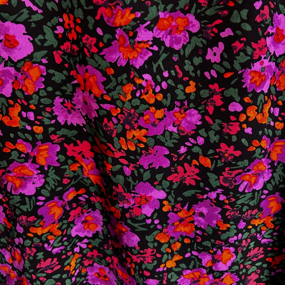 Floral Slip Dress Womens M Black Purple Orange V-Neck Spaghetti Strap Summer